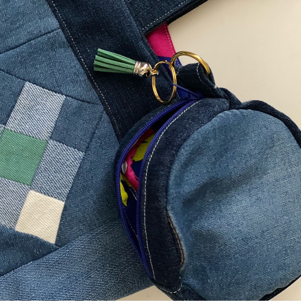 Handmade jean tote bag & matching coin pouch - Picture 3 of 12